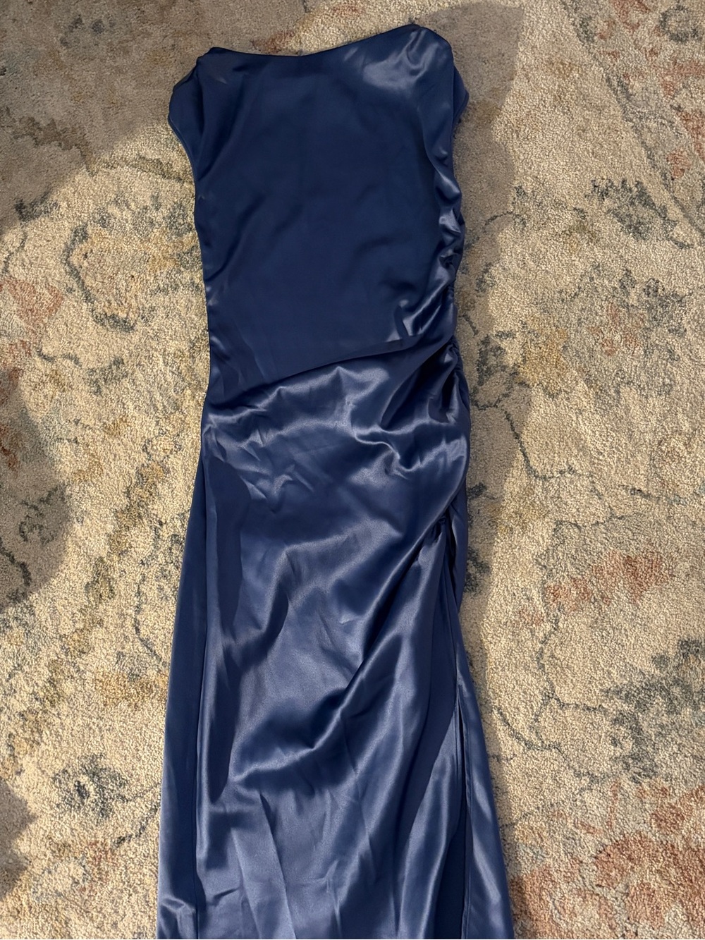 BHLDN Strapless Navy Satin Column Gown